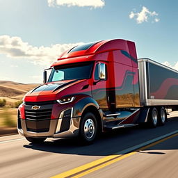 A Chevrolet Camaro designed as a semi-truck, showcasing the iconic sporty features of the Camaro integrated into a large semi-truck body