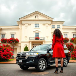 On a cloudy day, a two-story neoclassical hall features a cream-white facade adorned with detailed architectural elements