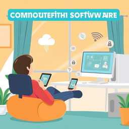 An informative illustration showing the concept of controlling a computer remotely without software