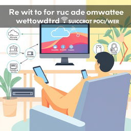 An informative illustration showing the concept of controlling a computer remotely without software