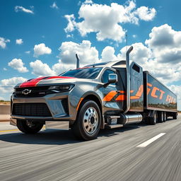 A Chevrolet Camaro transformed into a semi-truck, showcasing the distinct features of both vehicles