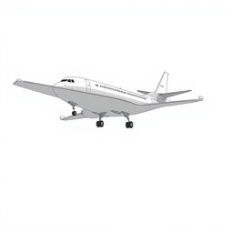 A nonrealistic illustration of a plane landing, viewed from the side, rendered in black and white