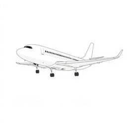A nonrealistic illustration of a plane landing, viewed from the side, rendered in black and white