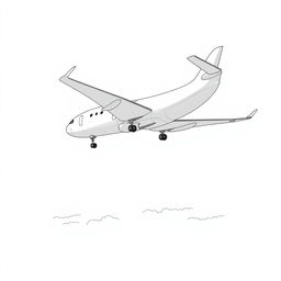 A nonrealistic illustration of a plane landing, viewed from the side, rendered in black and white
