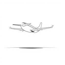 A nonrealistic illustration of a plane landing on an airport, depicted from the side in black and white