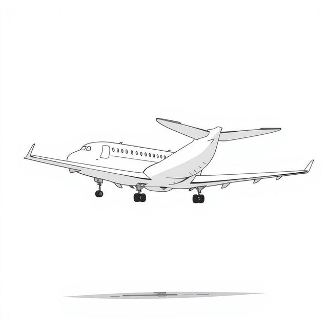 A nonrealistic illustration of a plane landing on an airport, depicted from the side in black and white