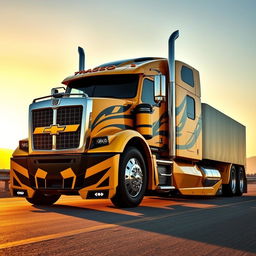 A powerful semi-truck version of Bumblebee from Transformers, resembling a Chevrolet Camaro