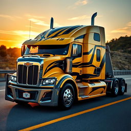 A powerful semi-truck version of Bumblebee from Transformers, resembling a Chevrolet Camaro