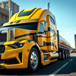 A powerful and dynamic image of a Chevrolet Camaro transformed into a semi-truck version of Bumblebee from Transformers