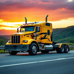 A semi-truck version of Bumblebee Prime in the style of a Chevrolet Camaro