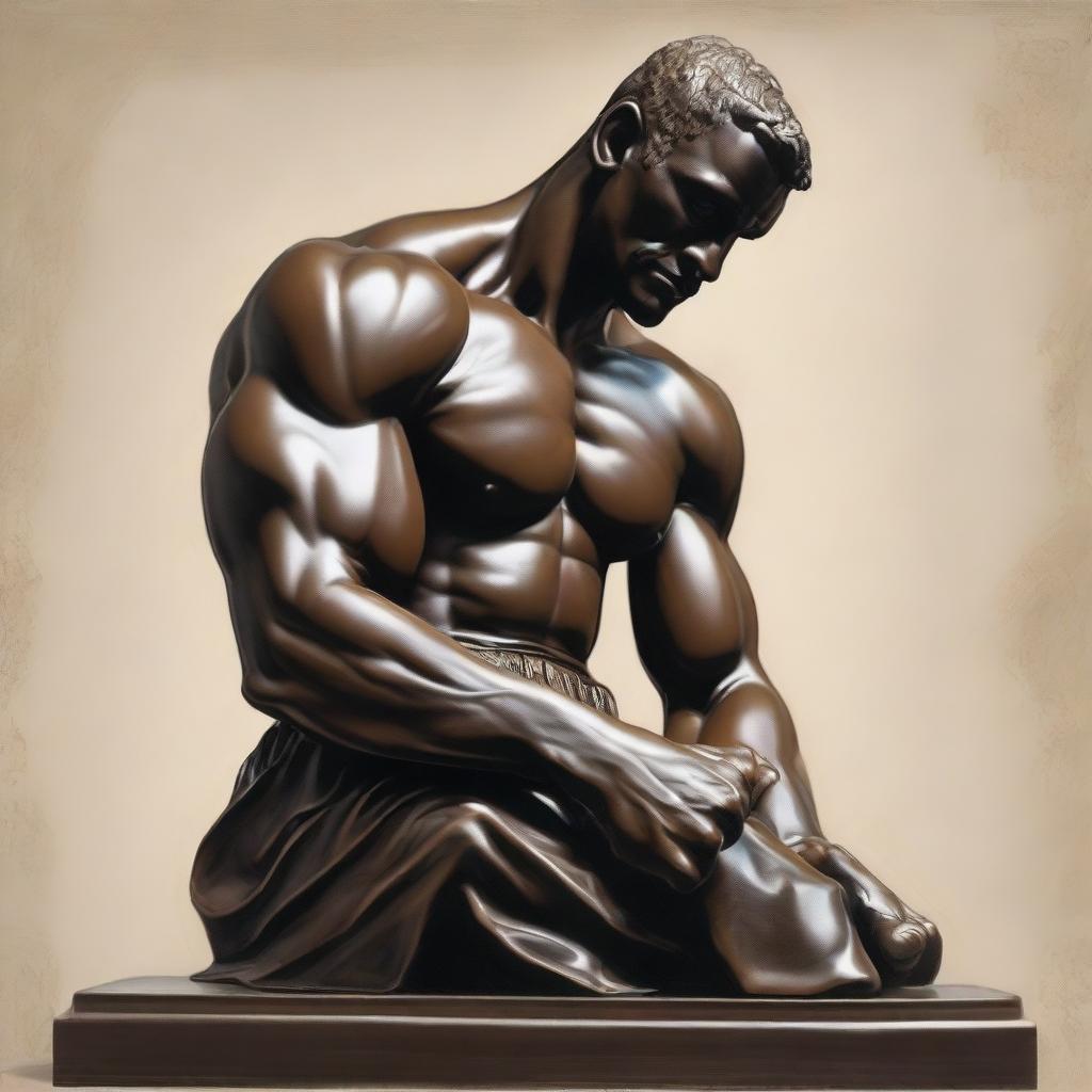 A high-quality painting featuring a statue similar to 'The Boxer at Rest'