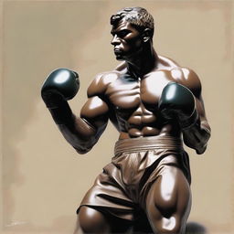 A high-quality painting featuring a statue similar to 'The Boxer at Rest'