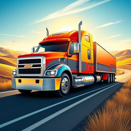 A stunning illustration of a Chevrolet Silverado seamlessly integrated into a semi-truck design