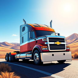 A stunning illustration of a Chevrolet Silverado seamlessly integrated into a semi-truck design