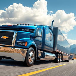 A Chevrolet Silverado transformed into a semi-truck, showcasing a fusion of pickup and trucking elements
