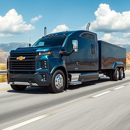 A Chevrolet Silverado transformed into a semi-truck, showcasing a fusion of pickup and trucking elements