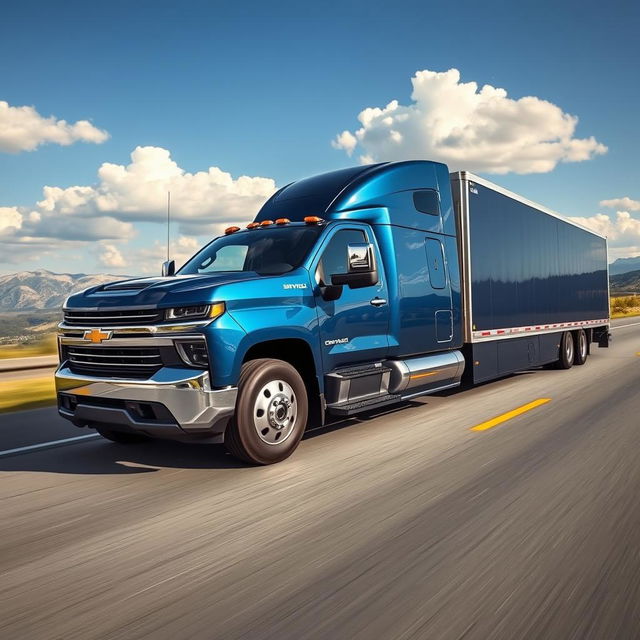 A Chevrolet Silverado transformed into a semi-truck, showcasing a fusion of pickup and trucking elements