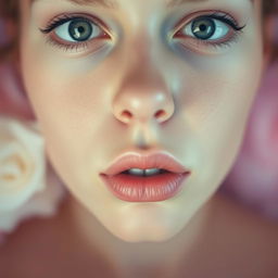 A surreal close-up of a person's face with a mouth that appears to be seamlessly closed, creating a sense of mystery