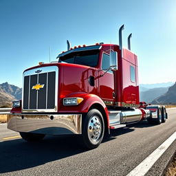 A sleek and powerful Chevrolet semi-truck, showcasing its robust design and aerodynamic features
