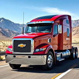 A sleek and powerful Chevrolet semi-truck, showcasing its robust design and aerodynamic features