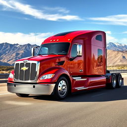 A sleek and powerful Chevrolet semi-truck, showcasing its robust design and aerodynamic features
