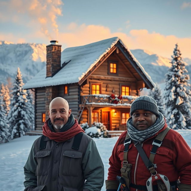 A charming Christmas house situated on a snowy mountain scenery during the morning