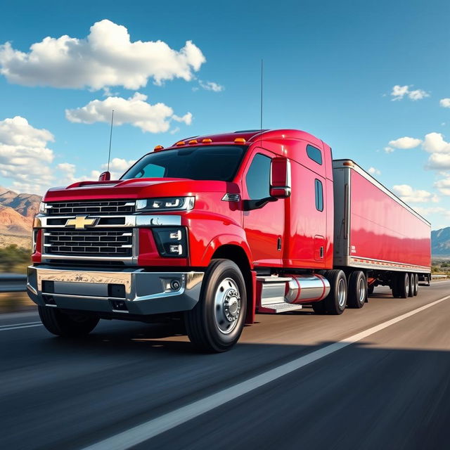 A 2024 Chevrolet Silverado depicted as a powerful semi-truck, featuring a robust and sleek design with a bold front grille and striking headlights