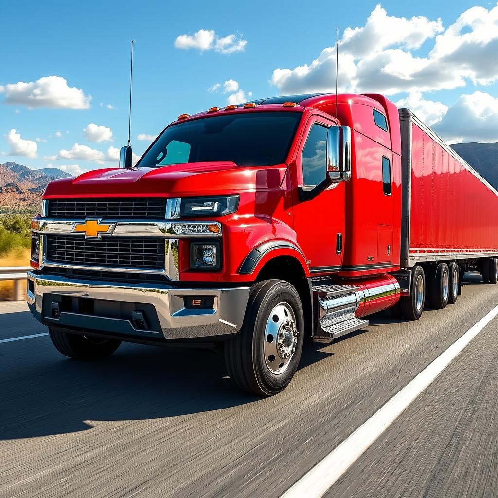 A 2024 Chevrolet Silverado depicted as a powerful semi-truck, featuring a robust and sleek design with a bold front grille and striking headlights