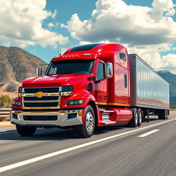 A 2024 Chevrolet Silverado depicted as a powerful semi-truck, featuring a robust and sleek design with a bold front grille and striking headlights