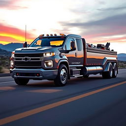 A 2024 Chevrolet Silverado, designed as a semi-truck, showcasing its powerful exterior and sleek design