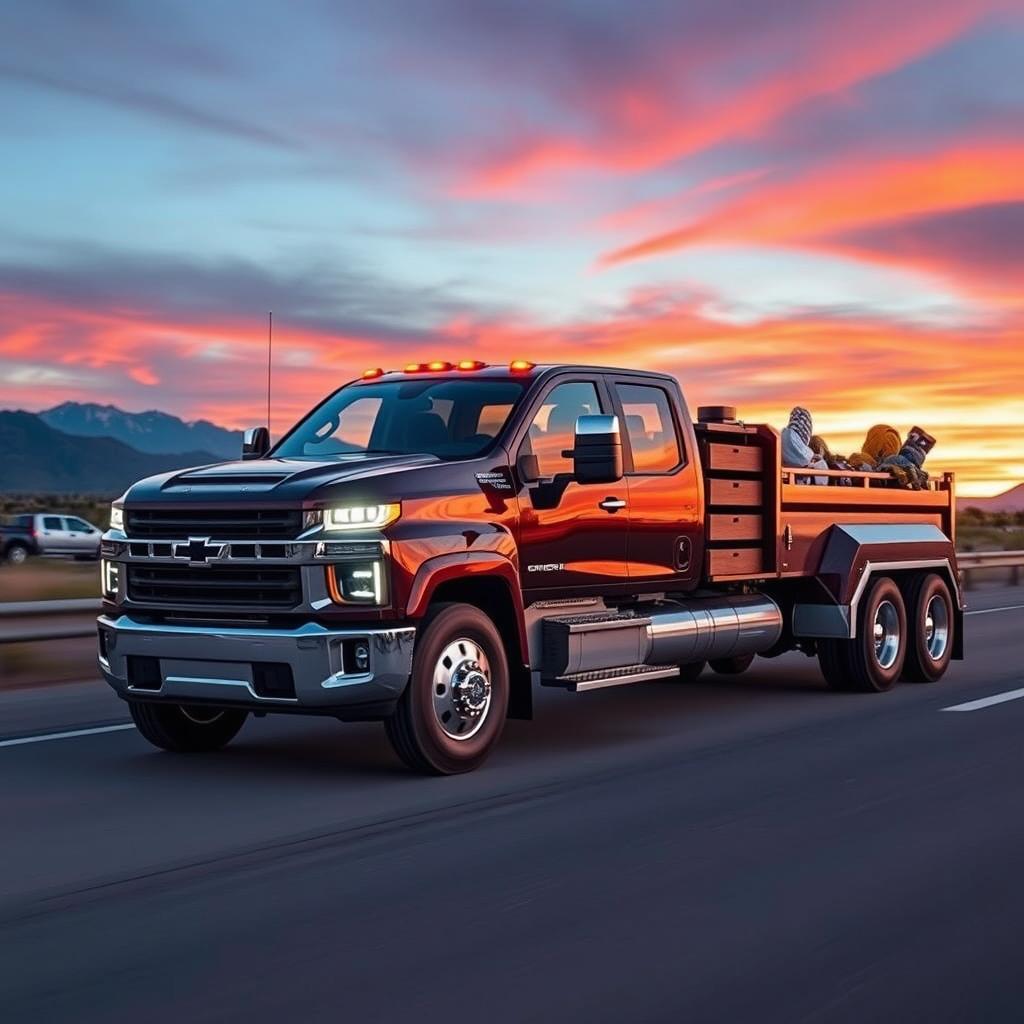 A 2024 Chevrolet Silverado, designed as a semi-truck, showcasing its powerful exterior and sleek design