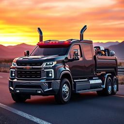 A 2024 Chevrolet Silverado, designed as a semi-truck, showcasing its powerful exterior and sleek design