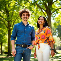 A vibrant and lively photograph featuring two members of a team standing together