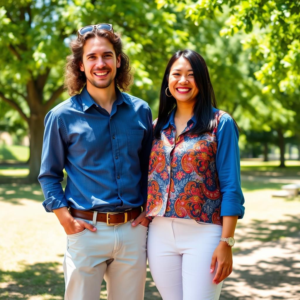 A vibrant and lively photograph featuring two members of a team standing together