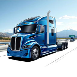 A creative illustration of a BMW designed as a semi-truck, showcasing a stylish fusion of luxury car aesthetics and heavy-duty truck functionality
