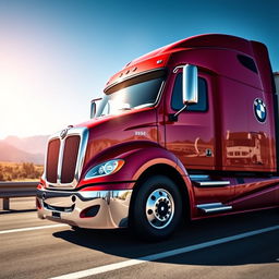 A highly detailed and visually striking image of a BMW branded semi-truck, showcasing its sleek design and modern features