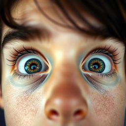 An image focused solely on a pair of beautifully detailed eyes, wide open, conveying a sense of wonder and curiosity