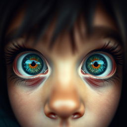 An image focused solely on a pair of beautifully detailed eyes, wide open, conveying a sense of wonder and curiosity