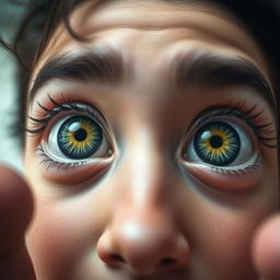 An image focused solely on a pair of beautifully detailed eyes, wide open, conveying a sense of wonder and curiosity