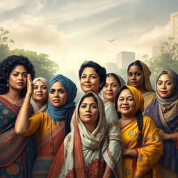 A powerful and inspiring portrait of women from various cultures, showcasing their strength and determination
