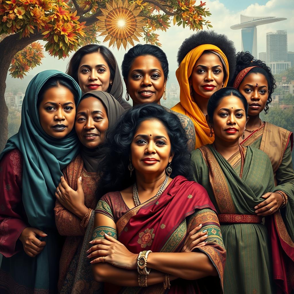 A powerful and inspiring portrait of women from various cultures, showcasing their strength and determination