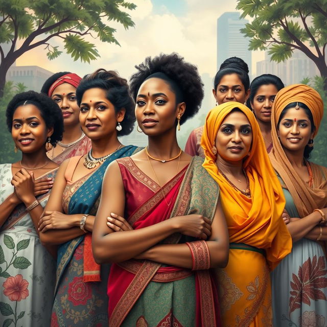 A powerful and inspiring portrait of women from various cultures, showcasing their strength and determination