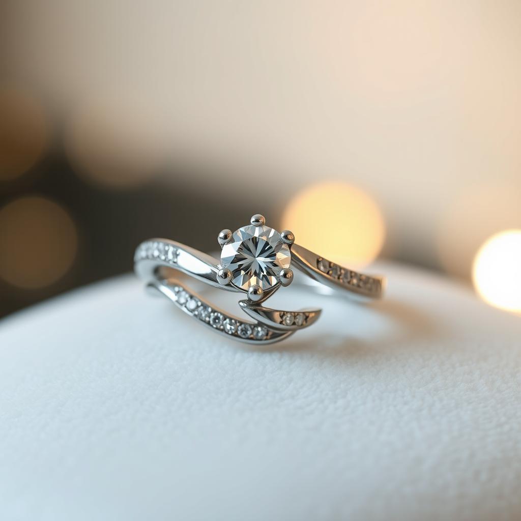 A stunning women's ring featuring an intricate design, made of white gold with a sparkling diamond centerpiece