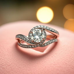 A stunning women's ring featuring an intricate design, made of white gold with a sparkling diamond centerpiece