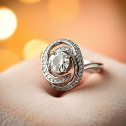 A stunning women's ring featuring an intricate design, made of white gold with a sparkling diamond centerpiece