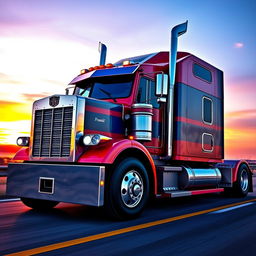 A transformed semi truck resembling Optimus Prime, with a strong and imposing appearance