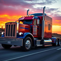 A transformed semi truck resembling Optimus Prime, with a strong and imposing appearance