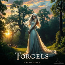 A captivating film poster featuring a striking, mysterious and romantic scene set in an ancient magical forest
