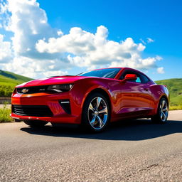 A sleek and powerful Chevrolet Camaro in a dynamic side profile view, showcasing its muscular body lines and aggressive front grille design