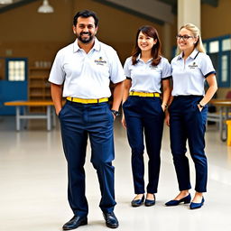 A basic uniform design for the management team of Elizabeth School, featuring a blend of comfort and professionalism with the colors white, blue, and yellow